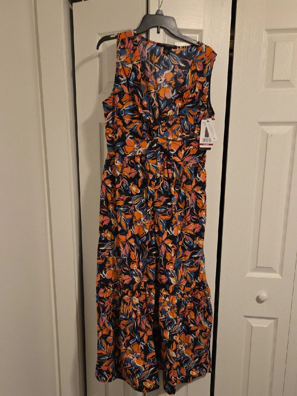French Connection Navy Floral Maxi Dress with Orange and Blue Print - Picture 1 of 1